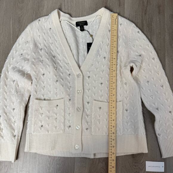 Charter Club Luxury Cashmere Embellished Cardigan, Woman Size M, Ivory White - Picture 5 of 12